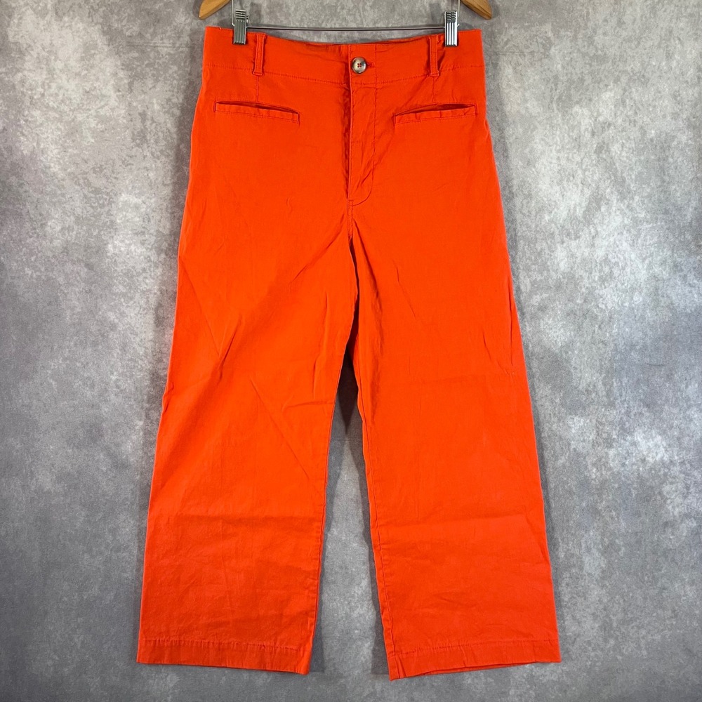 Maeve The Colette Pants Womens 31 Orange Linen Blend Wide Leg Cropped High Rise